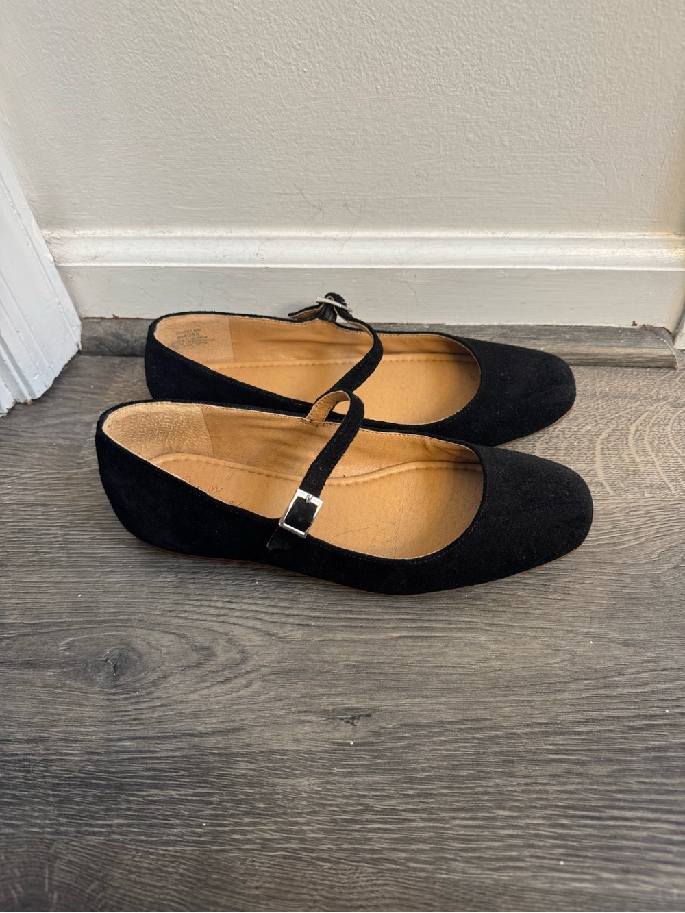 Crown Vintage Black Suede Mary Jane Flats with Buckle